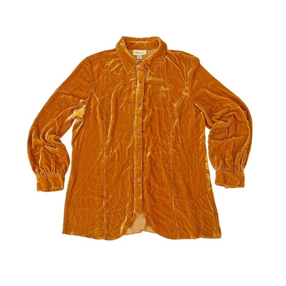 Boho Silk Blend Velvet Shacket Shirt Jacket PL Petite Large Fall Pumpkin Orange